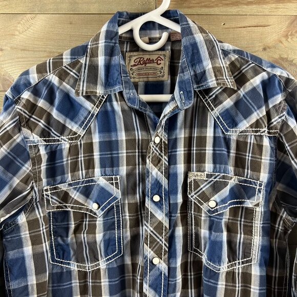 Rafter C Mens Shirt Long Sleeve Pearl Snap Plaid Western Cowboy Rodeo Medium - Picture 2 of 10